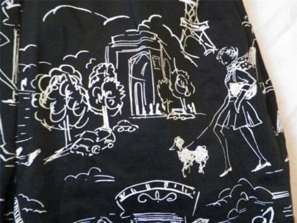 4/$25 Mechant High Rise Capri Pants Womens Size S 4-6 W27 Paris Dog Artsy Black - Picture 3 of 12